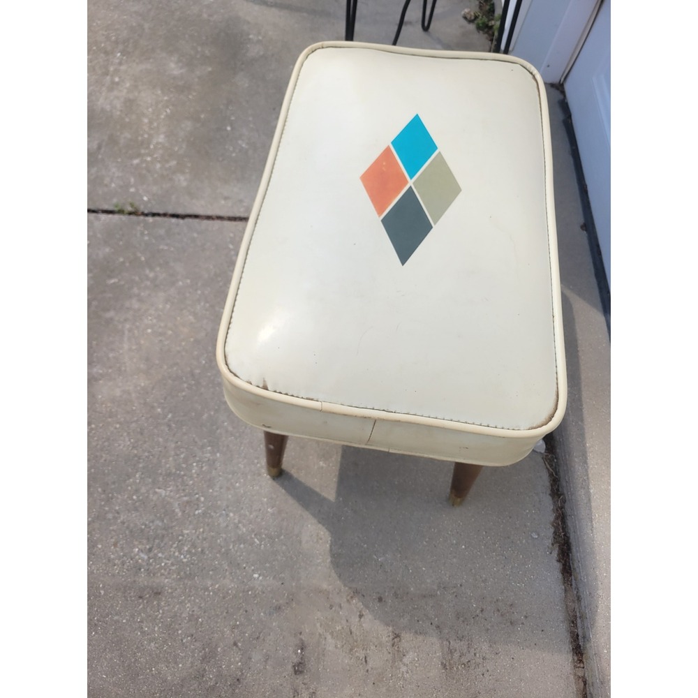 Vtg Babcock Phillips Modern Atomic Harlequin Diamond Vinyl Ottoman Footstool MCM - Picture 3 of 11